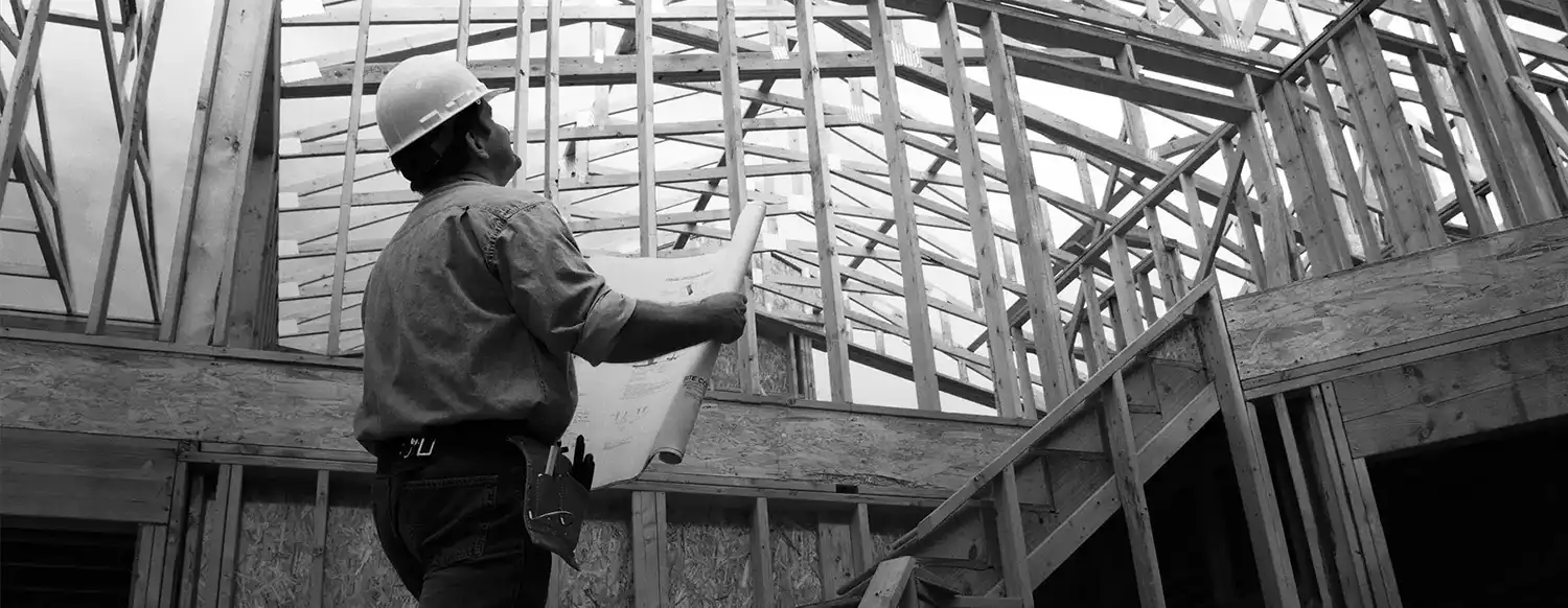 Overhead photo of workers on construction site